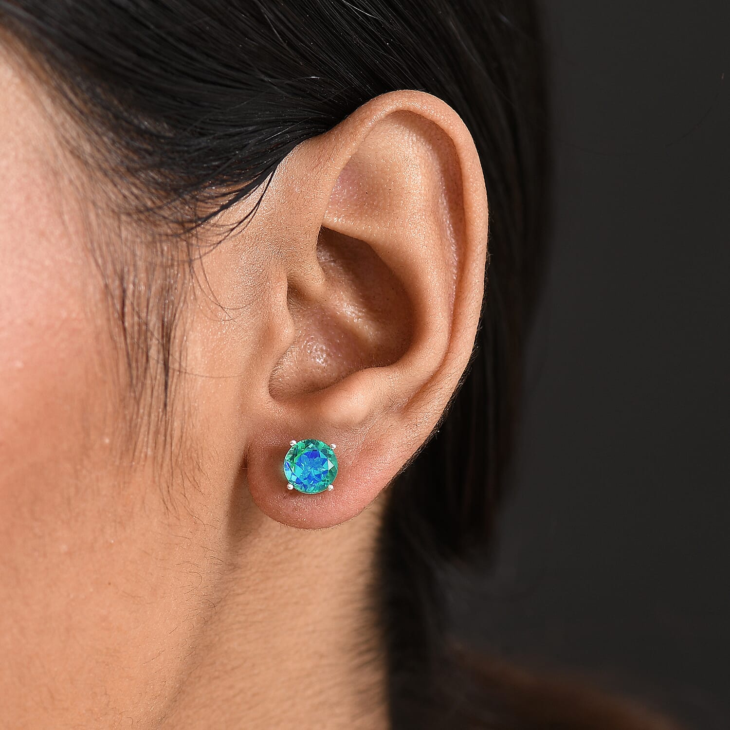 Peacock Triplet Quartz Earring with Push Back Sterling Silver 2.90 Ct.