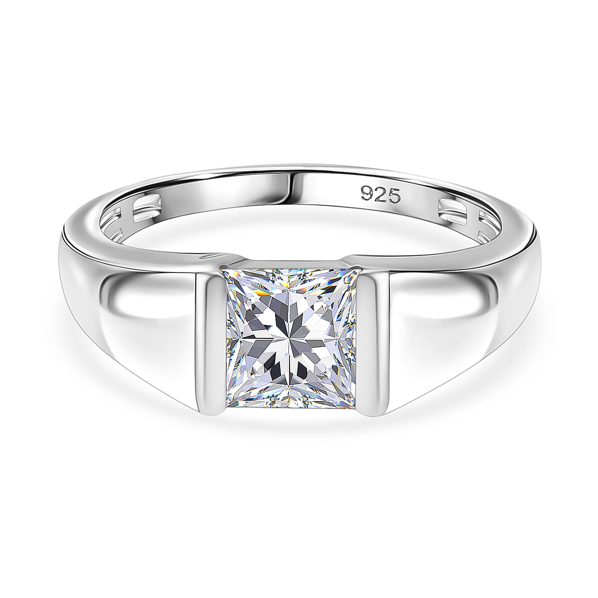 Moissanite Band Ring in Platinum Overlay Sterling Silver 1.13 Ct.