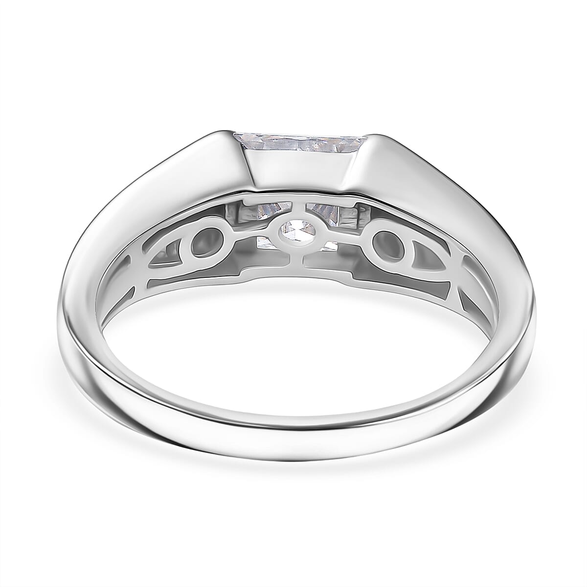 Moissanite Band Ring in Platinum Overlay Sterling Silver 1.13 Ct.