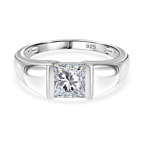 Moissanite Band Ring in Platinum Overlay Sterling Silver 1.13 Ct.