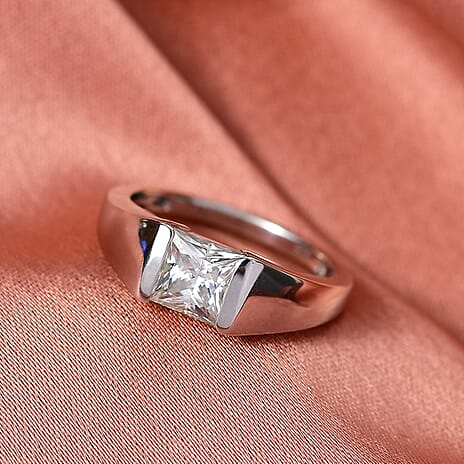 Moissanite Band Ring in Platinum Overlay Sterling Silver 1.13 Ct.