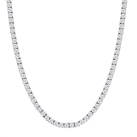 D'Joy Moissanite Tennis Necklace (Size - 20) with Box Clasp in Rhodium Overlay Sterling Silver 26.91 Ct.