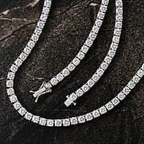 D'Joy Moissanite Tennis Necklace (Size - 20) with Box Clasp in Rhodium Overlay Sterling Silver 26.91 Ct.