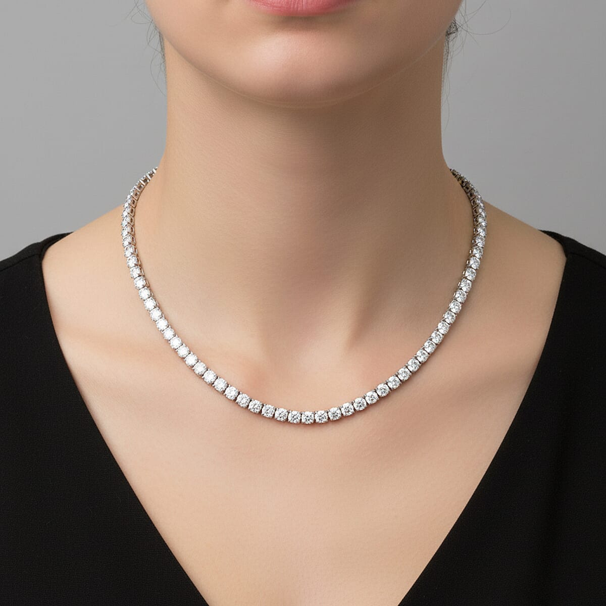 D'Joy Moissanite Necklace (Size 20) with GB Lock Box in Rhodium Overlay Sterling Silver 26.91 Ct, Silver Wt. 23.61 Gms.