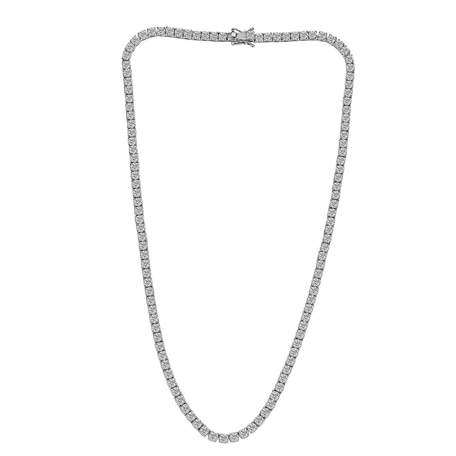 D'Joy Moissanite Tennis Necklace (Size - 20) with Box Clasp in Rhodium Overlay Sterling Silver 26.91 Ct.