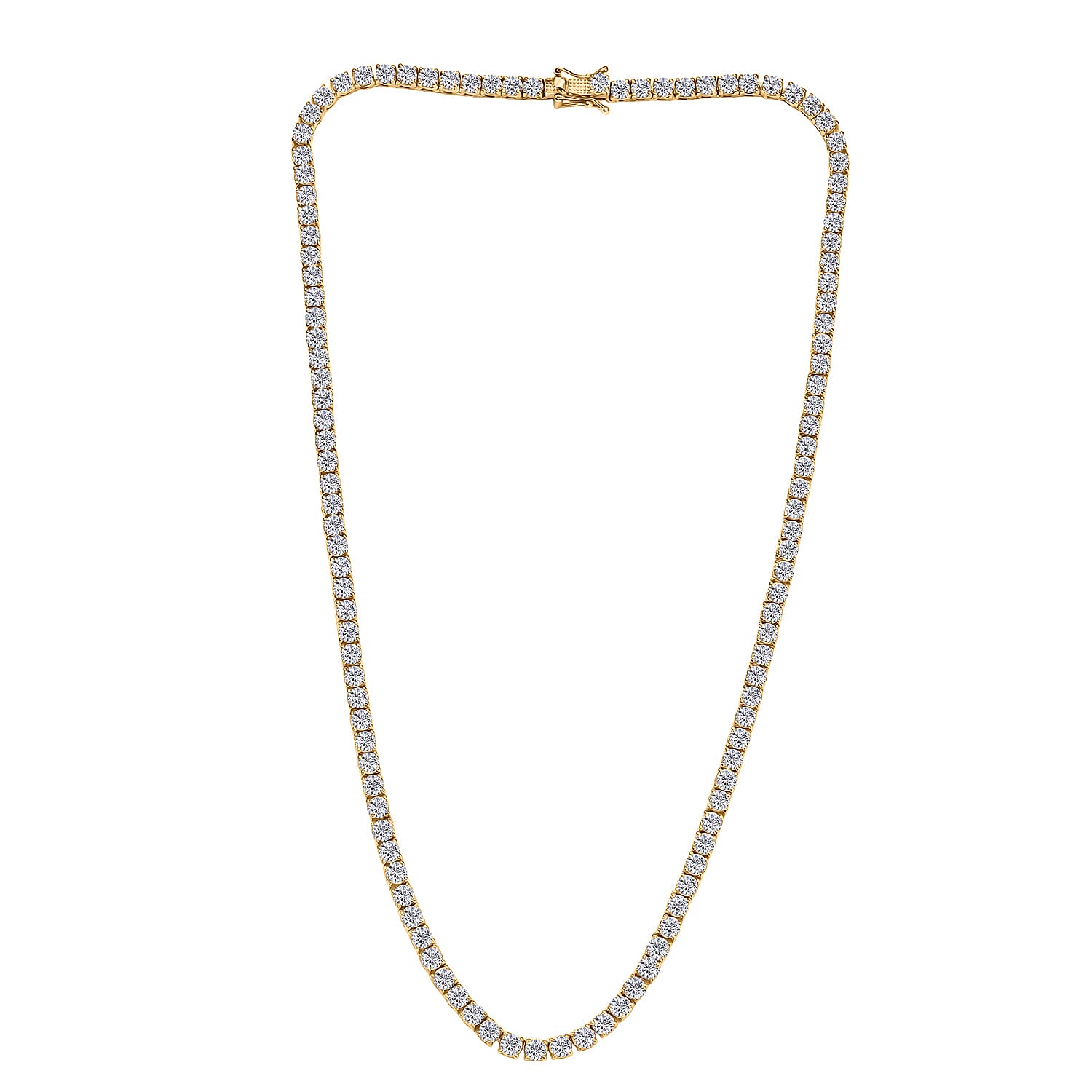 D'Joy Moissanite Necklace (Size 20) with GB Lock Box in 18K Vermeil Yellow Gold Plated Sterling Silver 26.91 Ct, Silver Wt. 24.59 Gms.