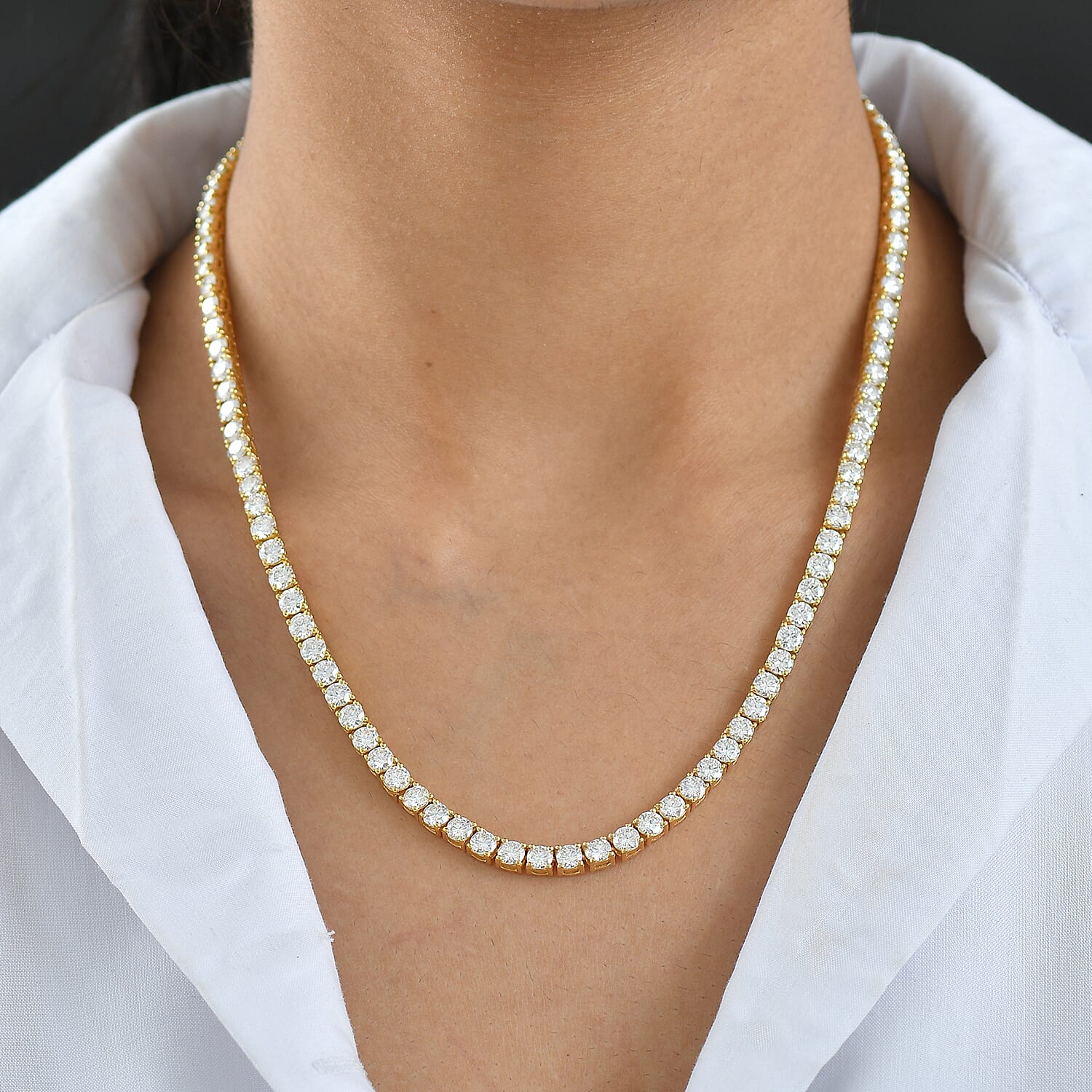 D'Joy Moissanite Necklace (Size 20) with GB Lock Box in 18K Vermeil Yellow Gold Plated Sterling Silver 26.91 Ct, Silver Wt. 24.59 Gms.