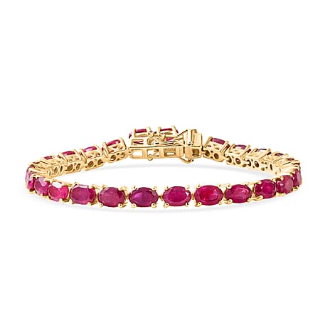 D'Joy African Ruby Bracelet (Size 6.5) with GB Lock Box in 18K Vermeil Yellow Gold Plated Sterling Silver 17.97 Ct, Silver Wt. 8.06 Gms.