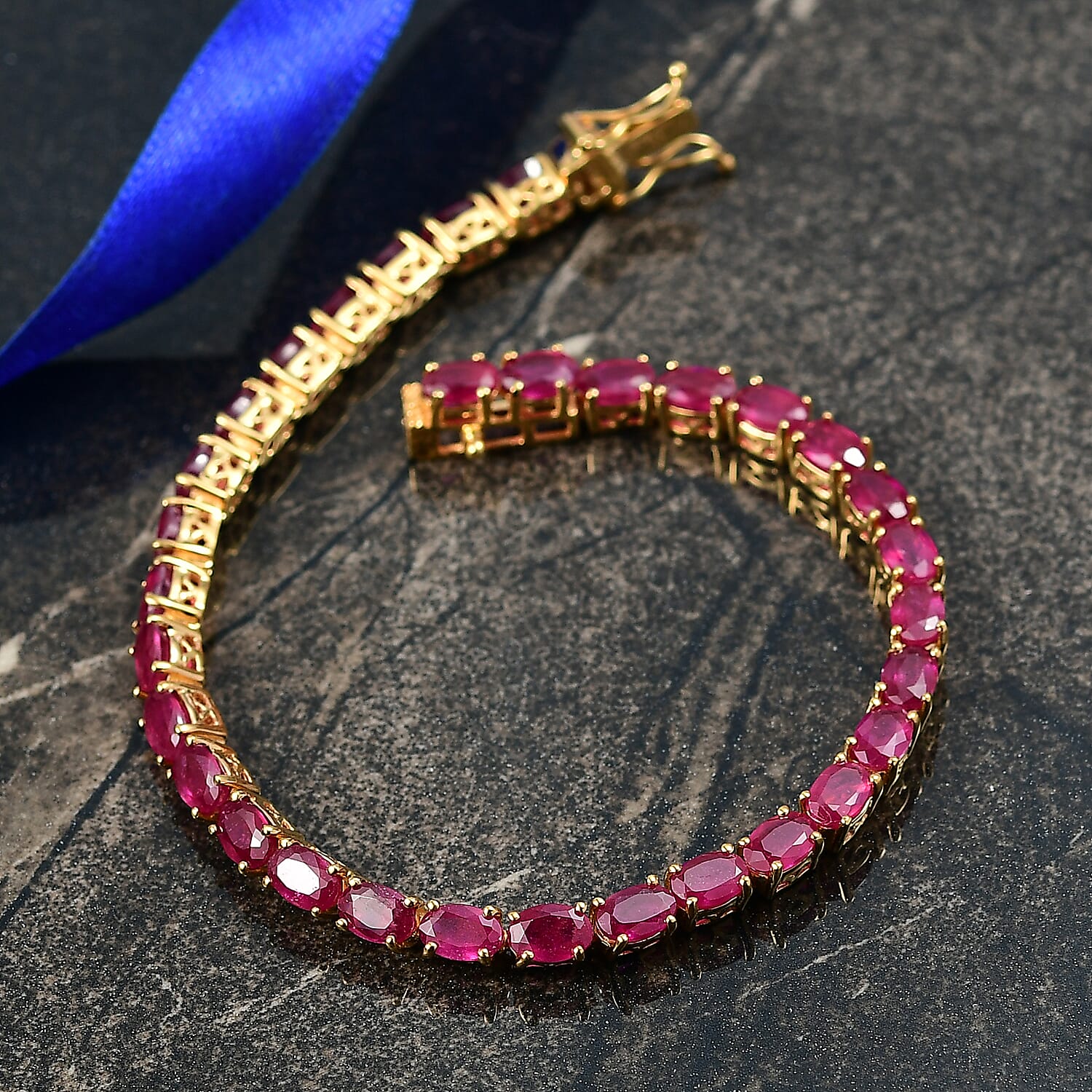 D'Joy African Ruby Bracelet (Size 6.5) with GB Lock Box in 18K Vermeil Yellow Gold Plated Sterling Silver 17.97 Ct, Silver Wt. 8.06 Gms.
