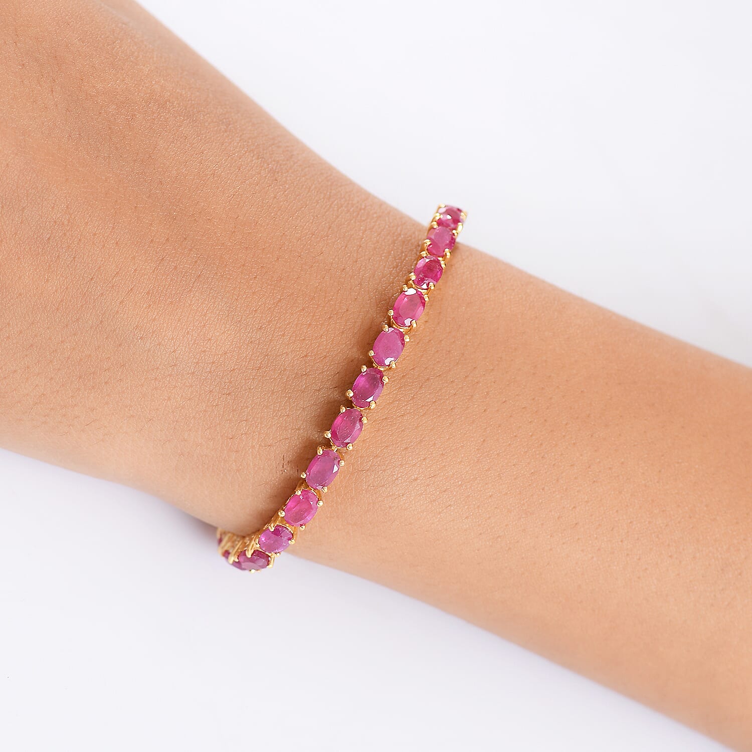 D'Joy African Ruby Bracelet (Size 6.5) with GB Lock Box in 18K Vermeil Yellow Gold Plated Sterling Silver 17.97 Ct, Silver Wt. 8.06 Gms.