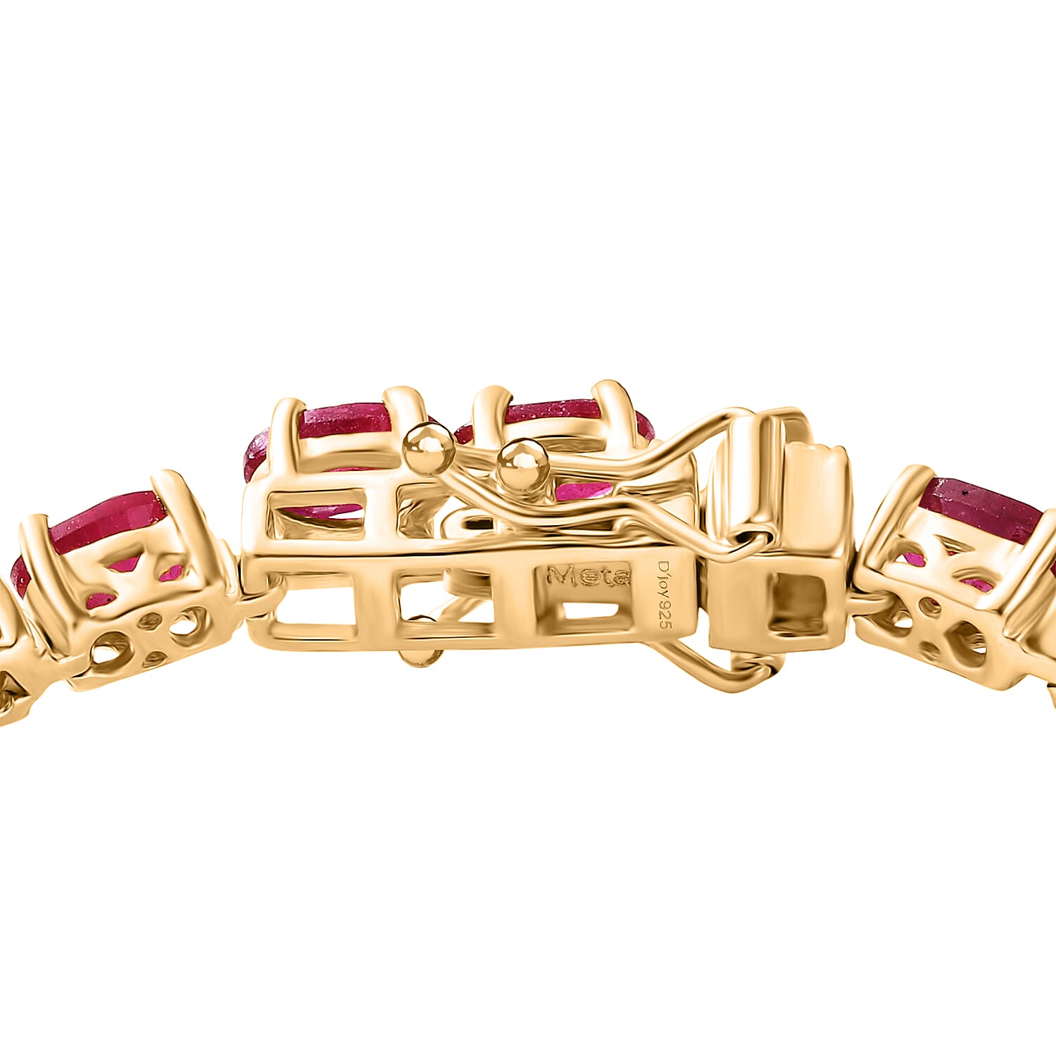 D'Joy African Ruby Bracelet (Size 6.5) with GB Lock Box in 18K Vermeil Yellow Gold Plated Sterling Silver 17.97 Ct, Silver Wt. 8.06 Gms.