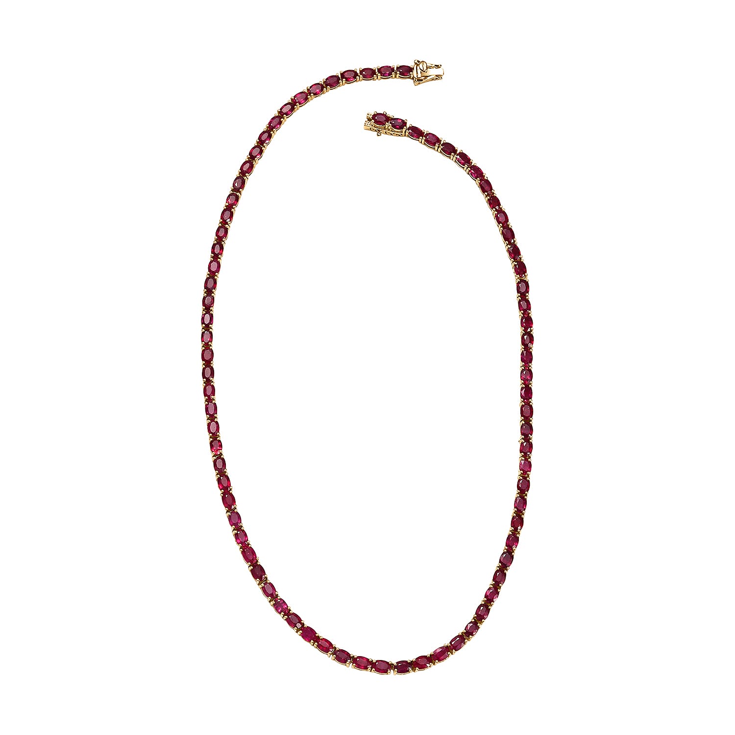 D'Joy African Ruby Necklace (Size 20) with GB Lock Box in 18K Vermeil Yellow Gold Plated Sterling Silver 54.72 Ct, Silver Wt. 24.50 Gms.