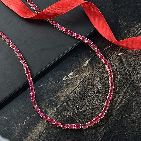 D'Joy African Ruby Necklace (Size 20) with GB Lock Box in 18K Vermeil Yellow Gold Plated Sterling Silver 54.72 Ct, Silver Wt. 24.50 Gms.