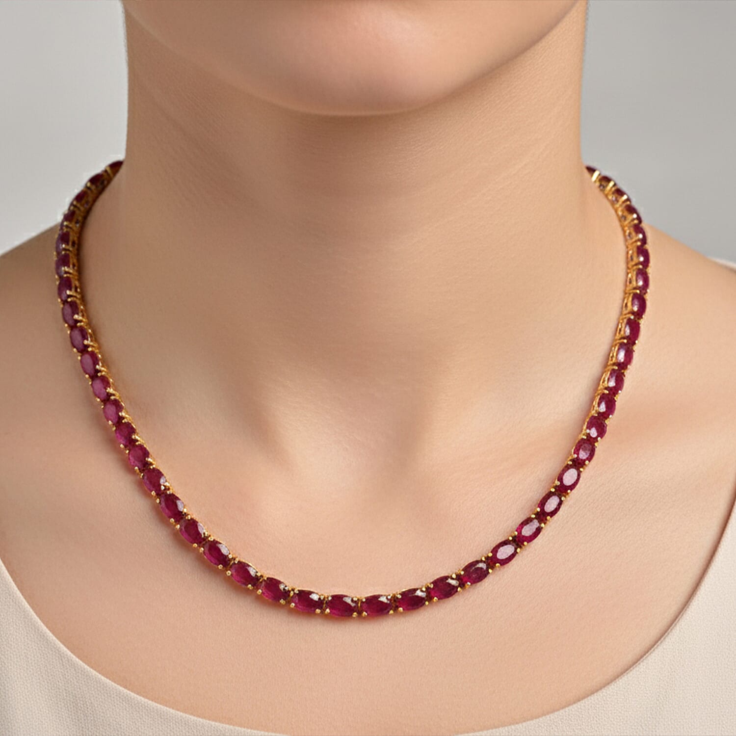 D'Joy African Ruby Necklace (Size 20) with GB Lock Box in 18K Vermeil Yellow Gold Plated Sterling Silver 54.72 Ct, Silver Wt. 24.50 Gms.