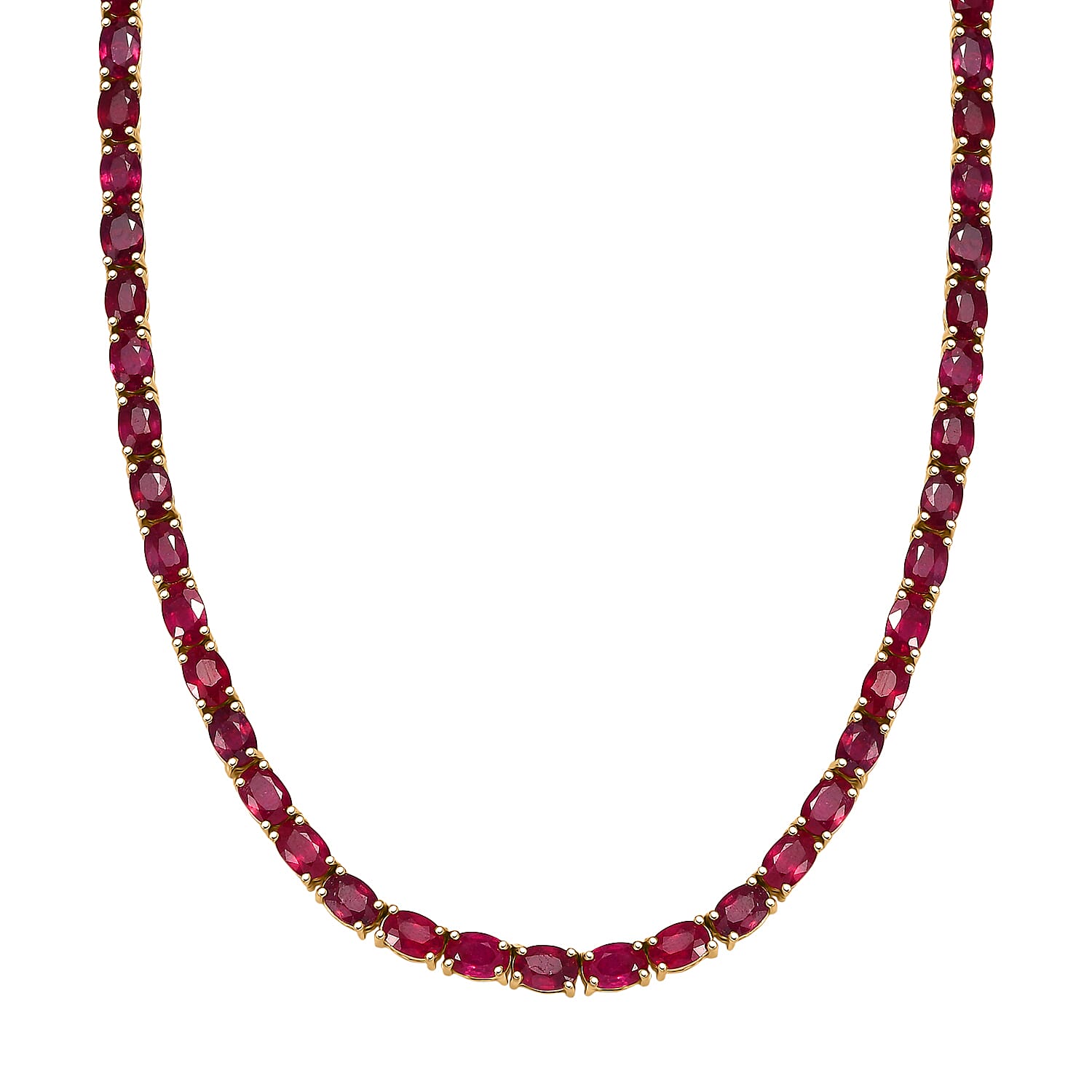 D'Joy African Ruby Necklace (Size 20) with GB Lock Box in 18K Vermeil Yellow Gold Plated Sterling Silver 54.72 Ct, Silver Wt. 24.50 Gms.
