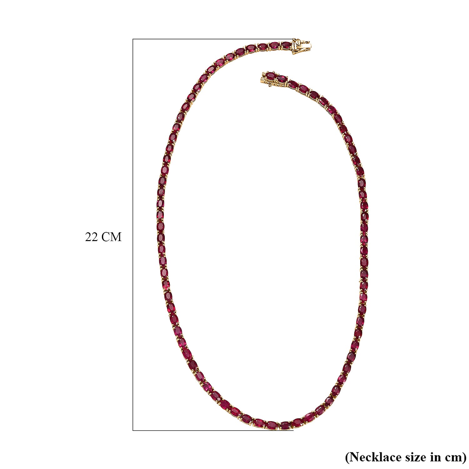 D'Joy African Ruby Necklace (Size 20) with GB Lock Box in 18K Vermeil Yellow Gold Plated Sterling Silver 54.72 Ct, Silver Wt. 24.50 Gms.