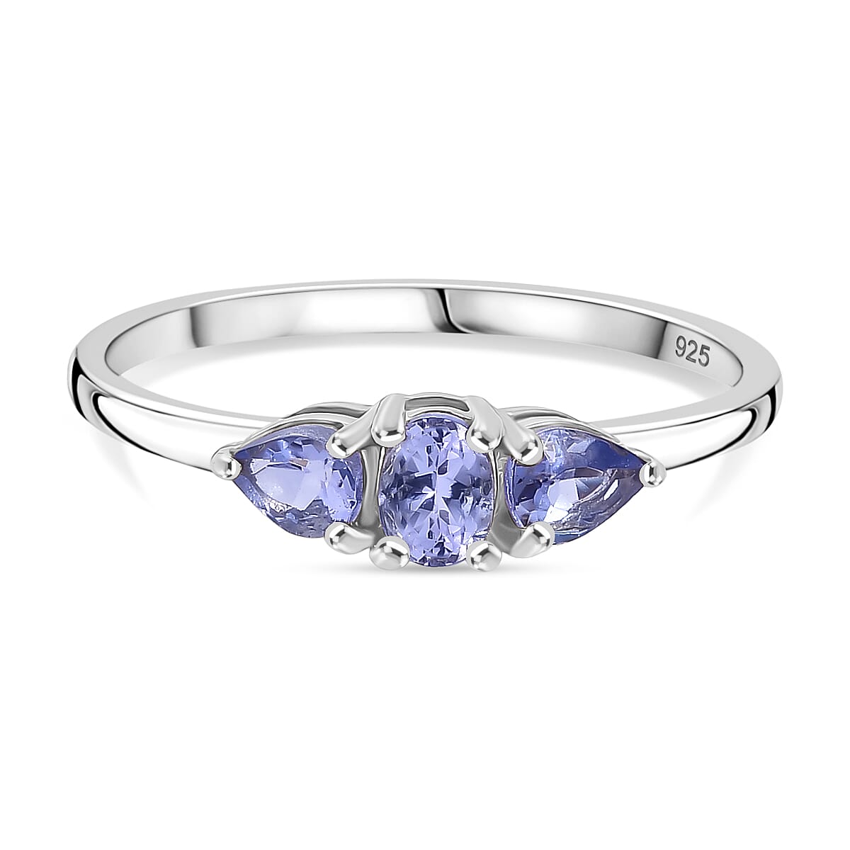 D'Joy Tanzanite Trilogy Ring in Platinum Overlay Sterling Silver