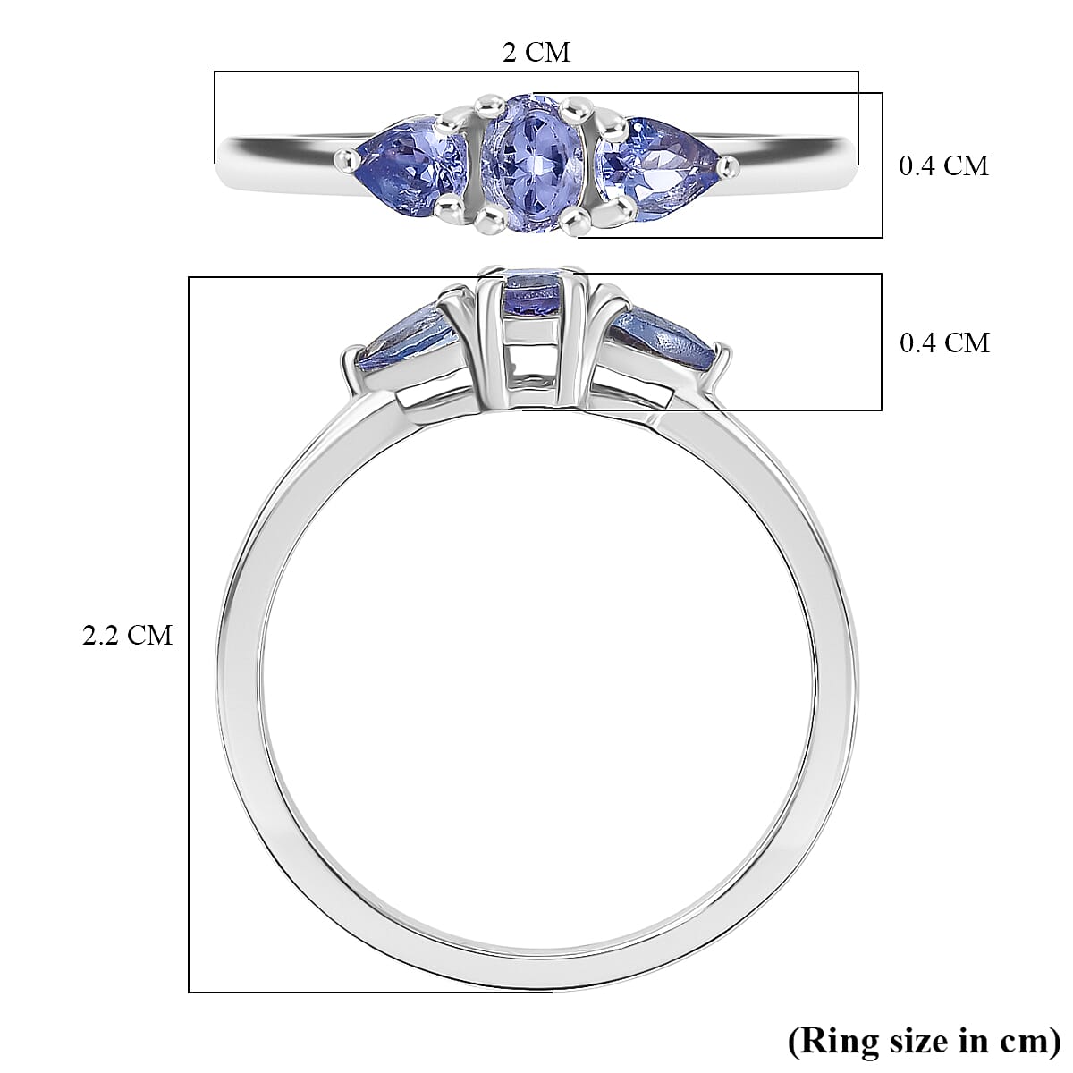 D'Joy Tanzanite Trilogy Ring in Platinum Overlay Sterling Silver