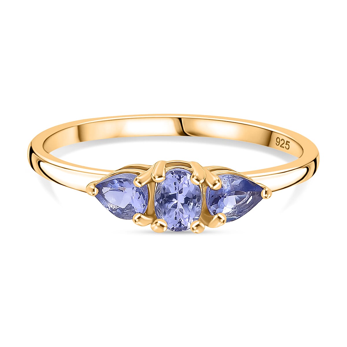 D'Joy Tanzanite Trilogy Ring in Yellow Gold Plated Sterling Silver