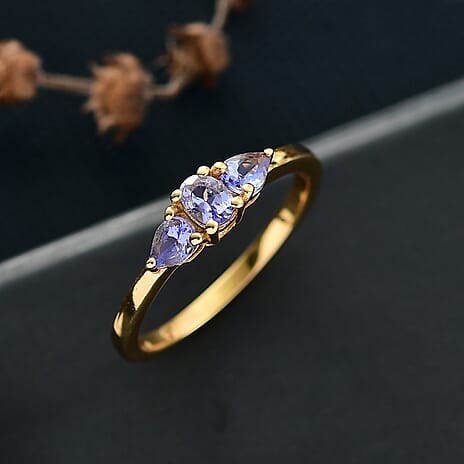 D'Joy Tanzanite Trilogy Ring in Yellow Gold Plated Sterling Silver