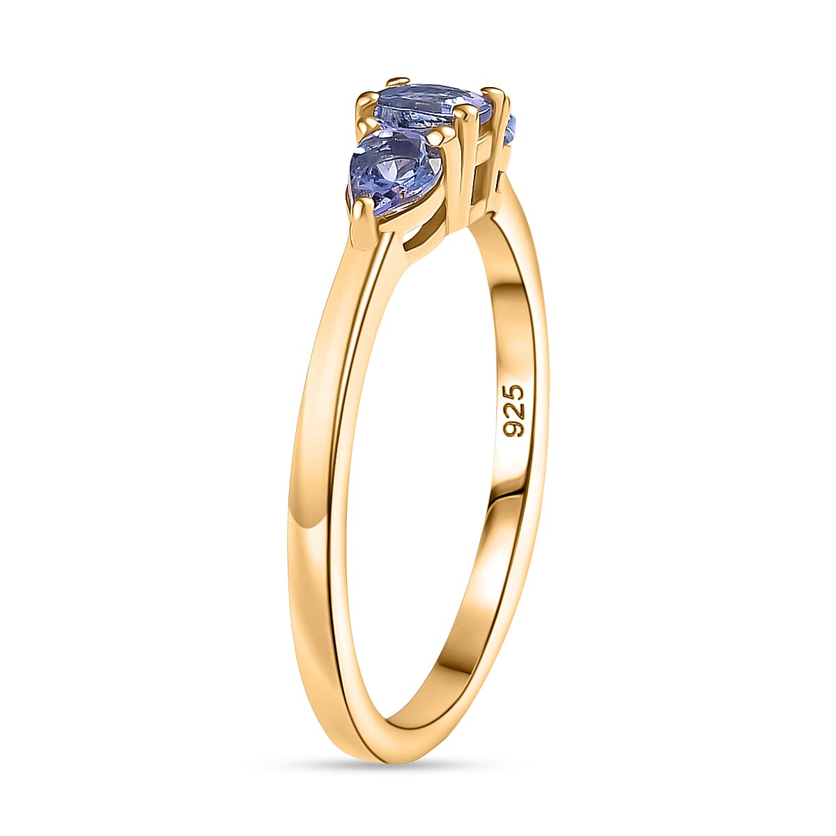 D'Joy Tanzanite Trilogy Ring in Yellow Gold Plated Sterling Silver