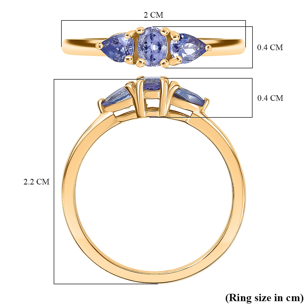 D'Joy Tanzanite Trilogy Ring in Yellow Gold Plated Sterling Silver