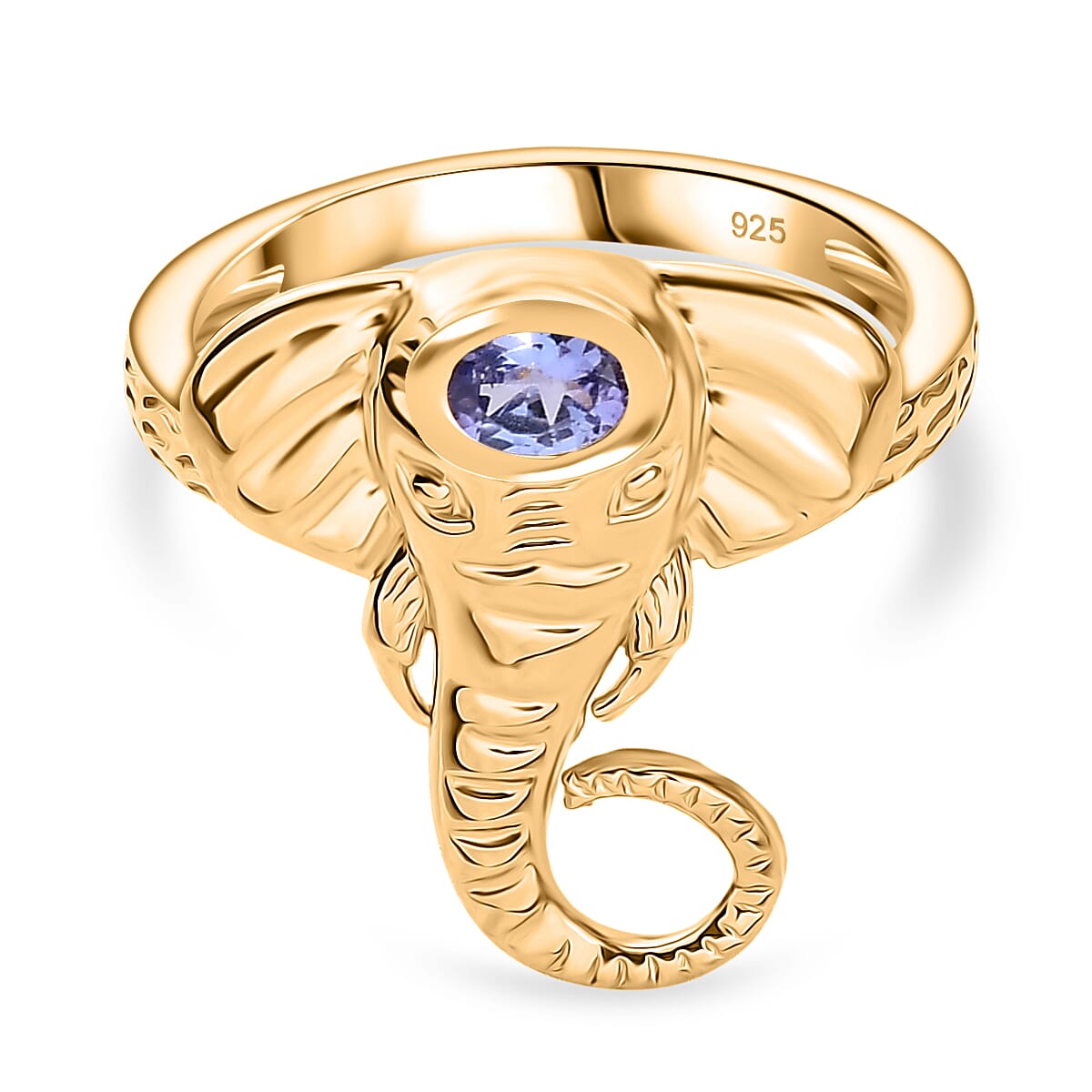 Tanzanite Elephant Head Ring in Yellow Gold Plated Sterling Silver 0.16 Ct.