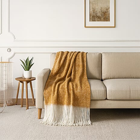 Bliss - Beyond Supersoft Mohair Wool Cozy Blanket with Timeless Appeal (Size 170x130 cm) - Mustard