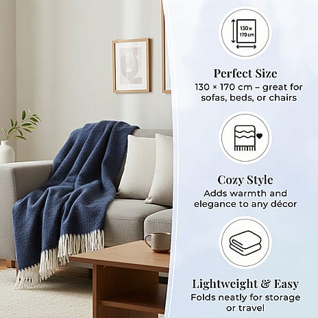 Bliss - Beyond Supersoft Mohair Wool Cozy Blanket with Timeless Appeal (Size 170x130 cm) - Navy