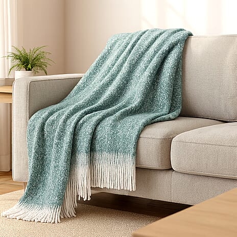 Bliss - Beyond Supersoft Mohair Wool Cozy Blanket with Timeless Appeal (Size 170x130 cm) - Sky Blue - White