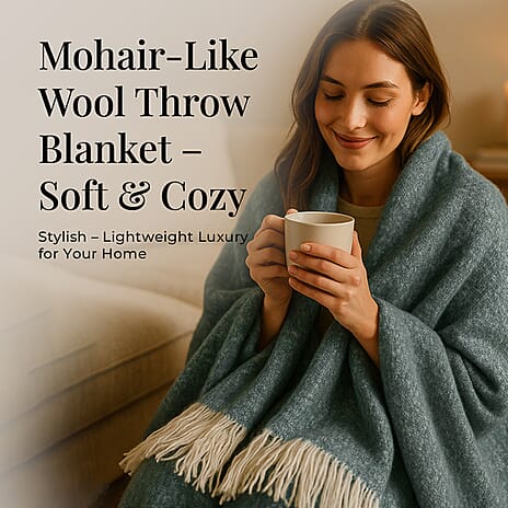 Bliss - Beyond Supersoft Mohair Wool Cozy Blanket with Timeless Appeal (Size 170x130 cm) - Sky Blue - White