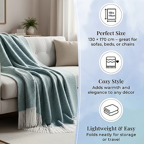 Bliss - Beyond Supersoft Mohair Wool Cozy Blanket with Timeless Appeal (Size 170x130 cm) - Sky Blue - White