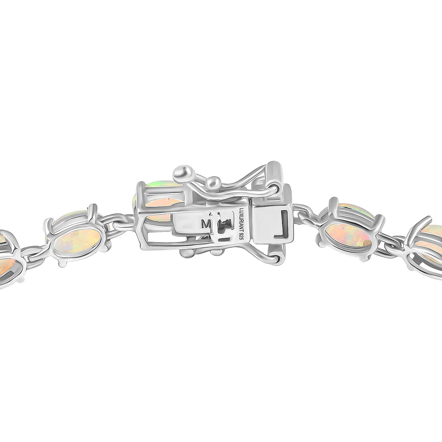 Luxuriant Ethiopian Opal & Lab Grown Diamond (SI-GH) Linking Bracelet (Size 8) with GB Lock Box in Rhodium Overlay Sterling Silver 7.26 Ct, Silver Wt. 6.07 Gms.