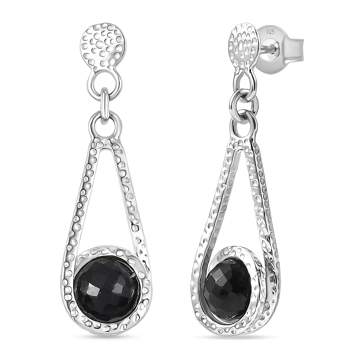 D'Joy Black Spinel Earring with Push Back in Rhodium Overlay Sterling Silver 10.16 Ct.