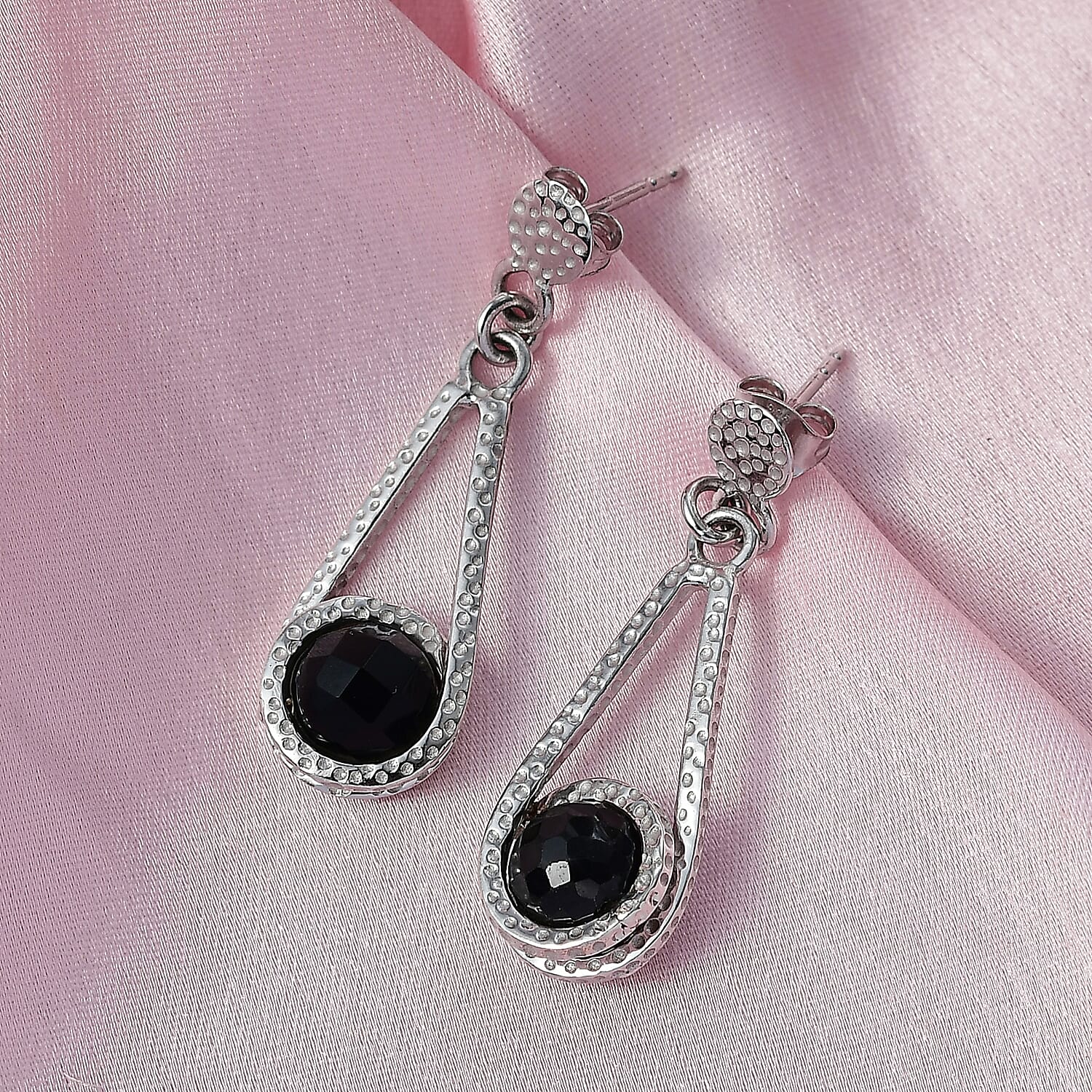 D'Joy Black Spinel Earring with Push Back in Rhodium Overlay Sterling Silver 10.16 Ct.