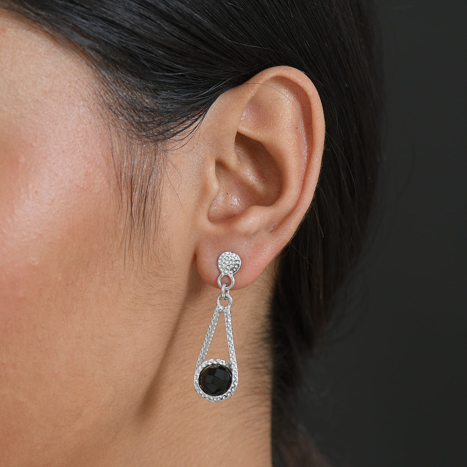 D'Joy Black Spinel Earring with Push Back in Rhodium Overlay Sterling Silver 10.16 Ct.