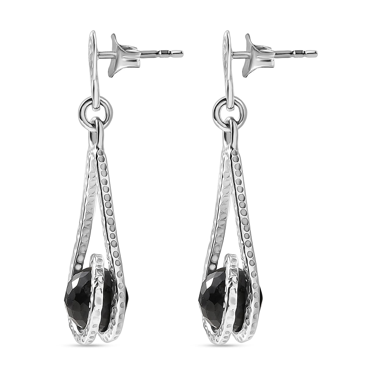 D'Joy Black Spinel Earring with Push Back in Rhodium Overlay Sterling Silver 10.16 Ct.