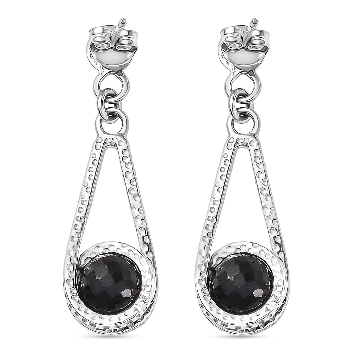 D'Joy Black Spinel Earring with Push Back in Rhodium Overlay Sterling Silver 10.16 Ct.