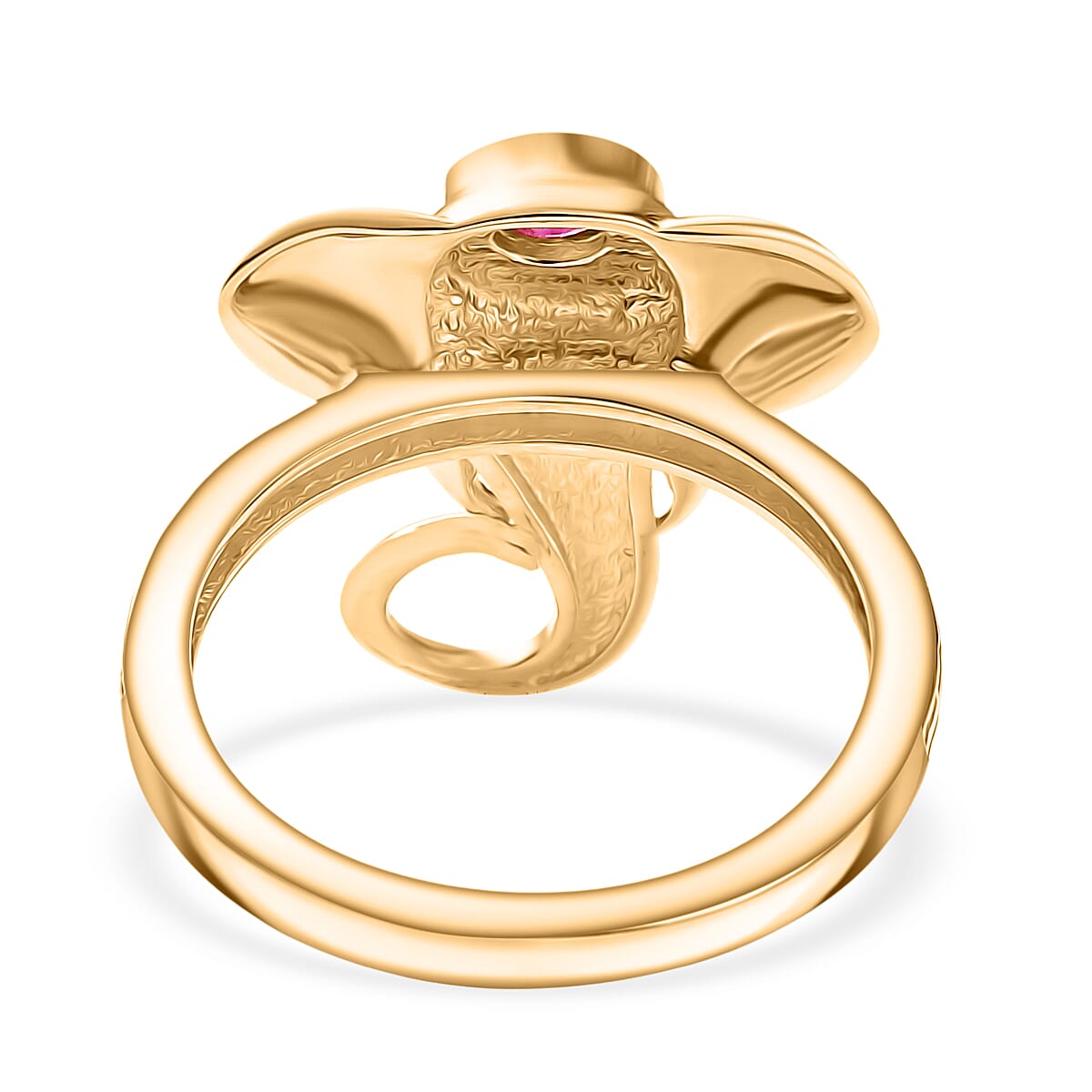 African Ruby Elephant Head Ring in Yellow Gold Plated Sterling Silver
