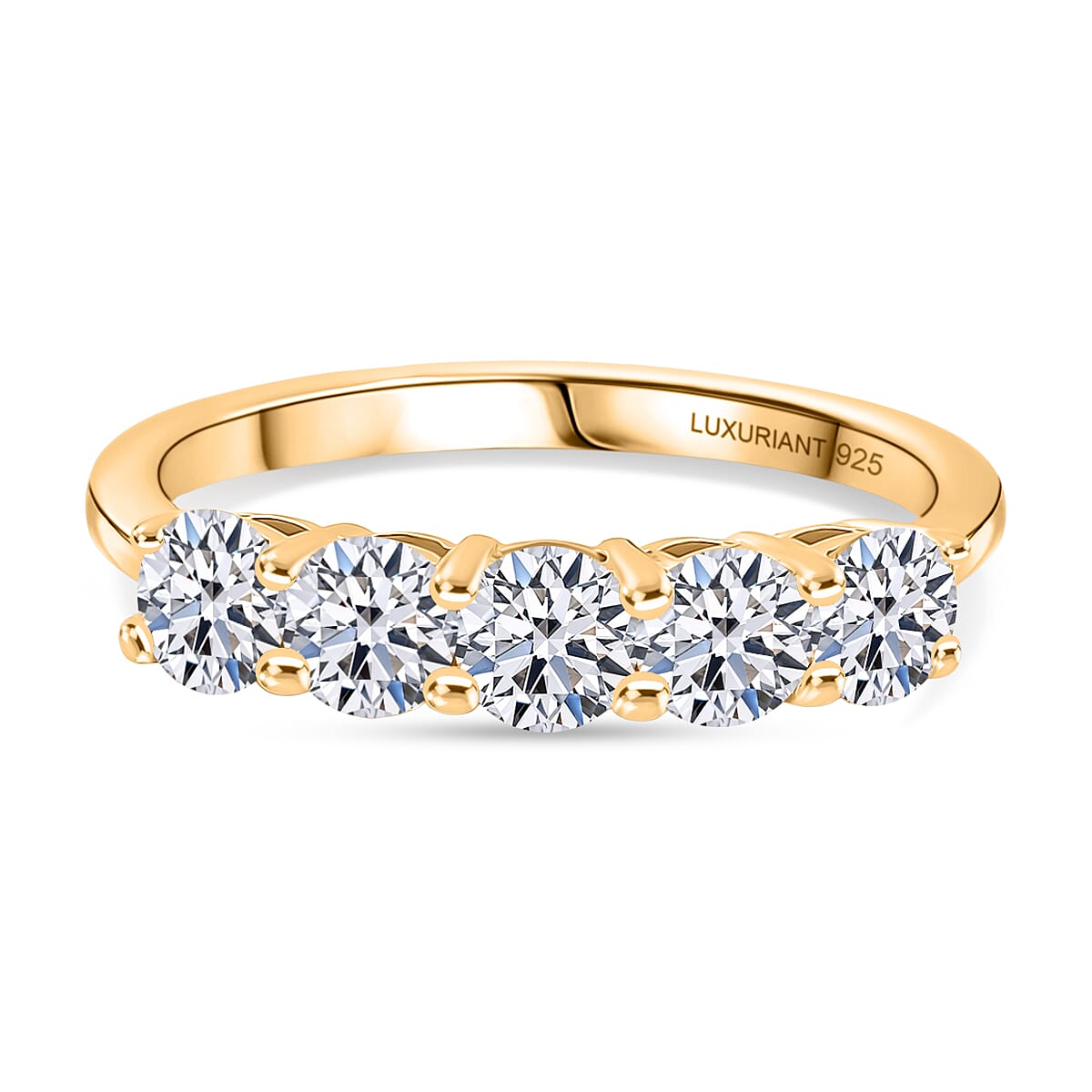 LUXURIANT 1 Ct. Lab Grown Diamond 5-Stone Ring in 18K Vermeil Yellow Gold Sterling Silver SGL Certified (SI-GH)