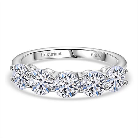 LUXURIANT 1 Ct. Lab Grown Diamond 5-Stone Ring in Rhodium Overlay Sterling Silver SGL Certified (SI-GH) LUXURIANT 1 Ct. Lab Grown Diamond 5-Stone Ring in Rhodium Overlay Sterling Silver SGL Certified (SI-GH)