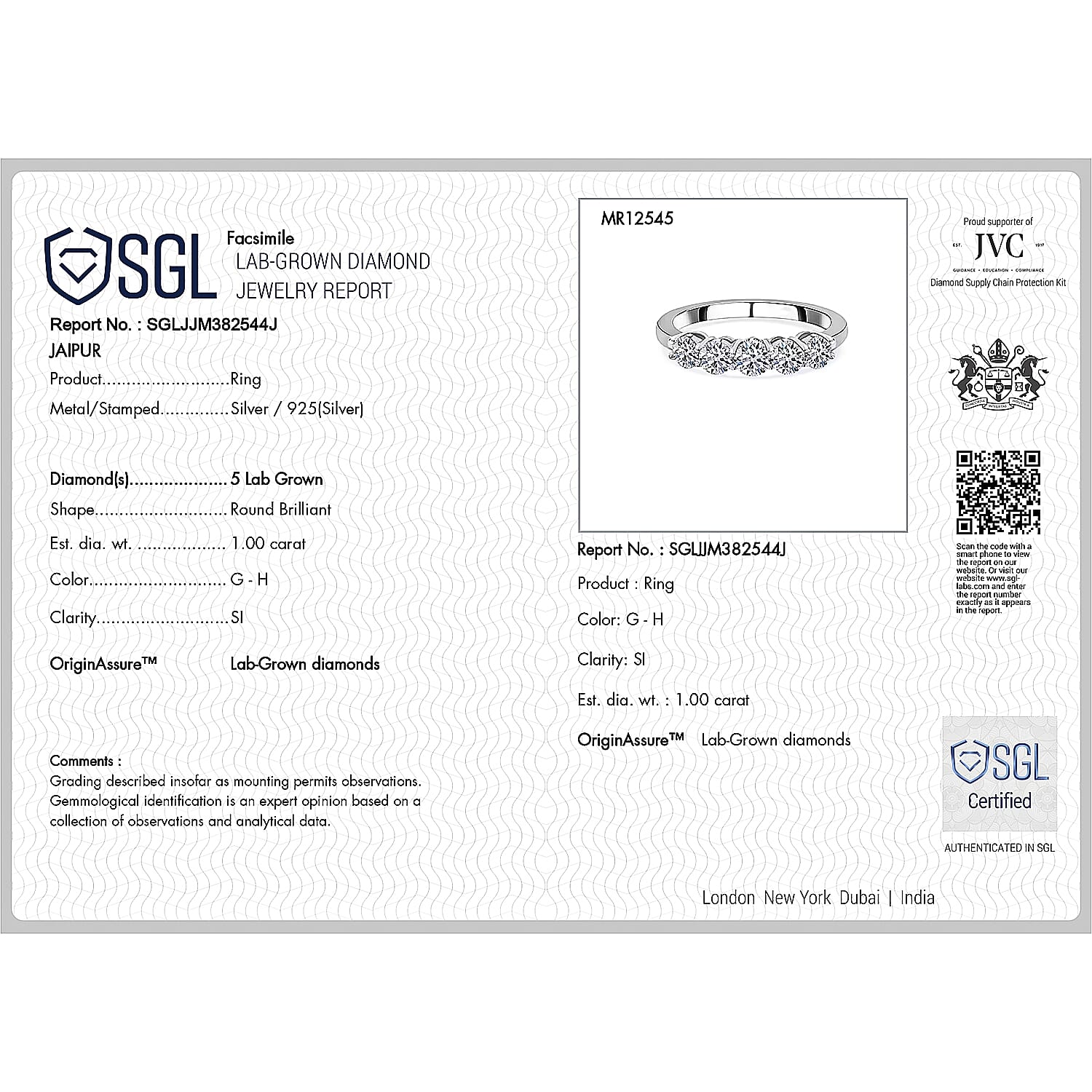 Luxuriant SGL Certified Lab Grown Diamond SI-GH Ring in Rhodium Overlay Sterling Silver 1.00 Ct.