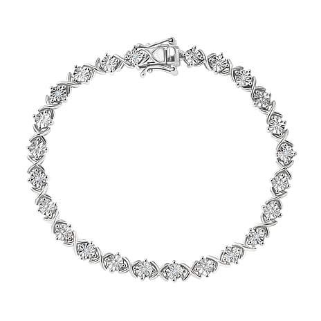 EverTrue White Diamond Line Bracelet 1 Row (Size 7.5) with GB Lock Box in Platinum Overlay