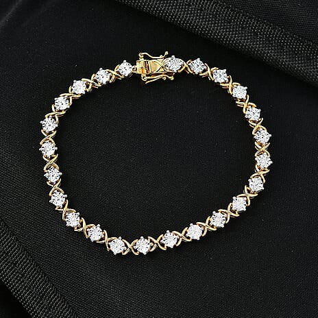 Close Out Deal-  White Diamond Line Bracelet (Size 7.5) with GB Lock Box in Yellow Gold Plated