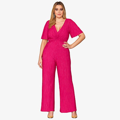 Closeout Deal Emily Plisse Jumpsuit With Angel Sleeves (Size 20) - Pink