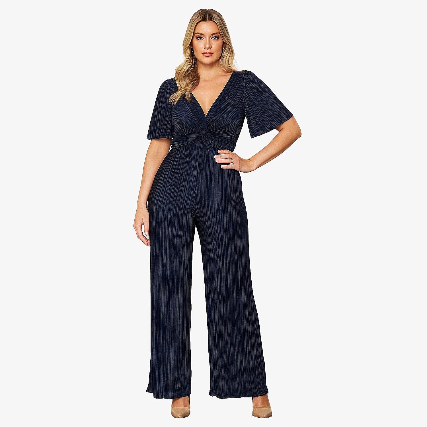 Closeout Deal Emily Plisse Jumpsuit With Angel Sleeves