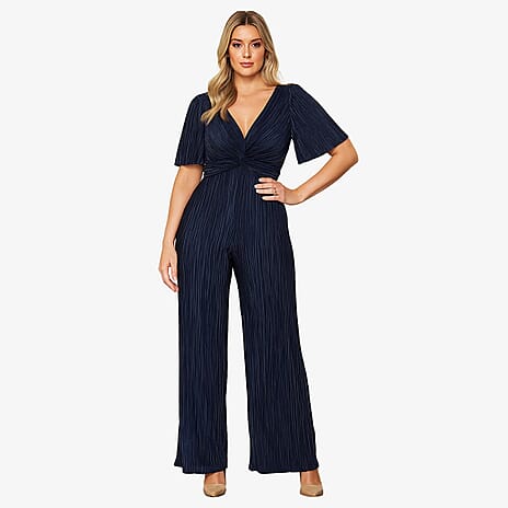 Closeout Deal Emily Plisse Jumpsuit With Angel Sleeves (Size 20) - Navy
