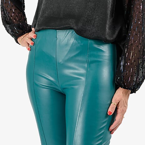 MARINA KANEVA Closeout Deal Pin Tuck Trouser (Size 16) - Teal Green