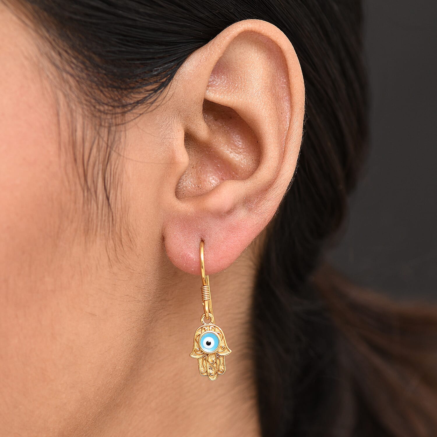 Sterling Silver Solitaire Lever Back Earring with J Hook in Yellow Gold Plated