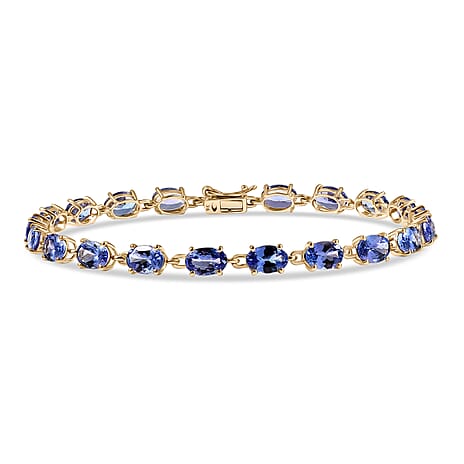Luxoro 9K Yellow Gold AAA Tanzanite Bracelet (Size 7.0) with GB Lock Box 9.82 Ct.